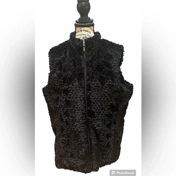 JM Collection Womens Black Faux Vegan Fur Vest Size Petite XL - Picture 1 of 3